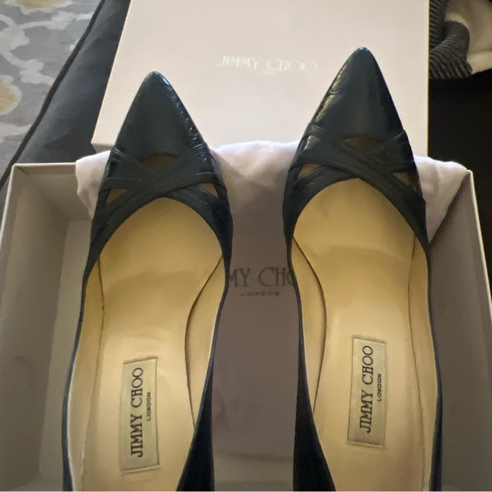 Jimmy Choo Navy Snakeskin Heels 40
